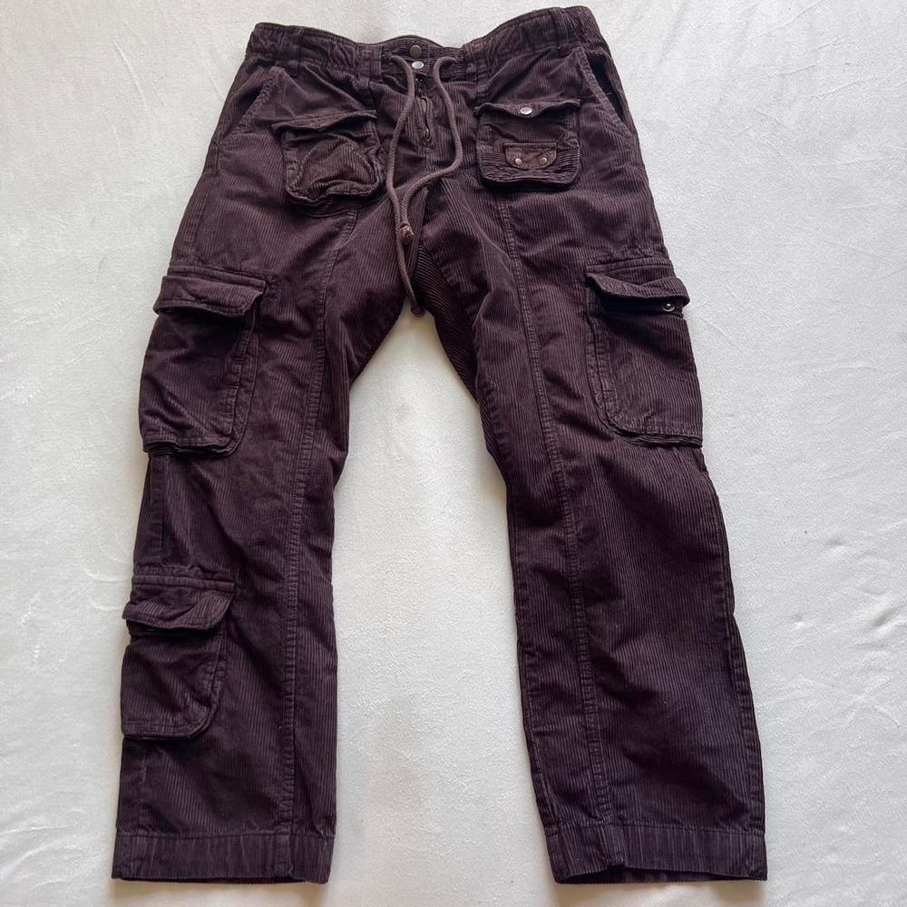 Free People Brown Corduroy Cargo Pants Boho Hippie Wide Leg Lounge Casual Pocket